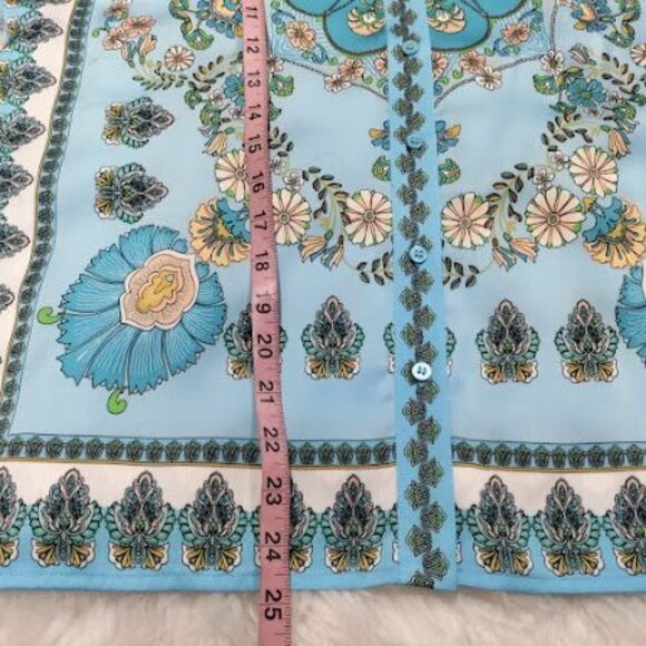 NWT Rachel Zoe Blue Floral Button Front Long Sleeve Blouse Women's Size Medium - Picture 11 of 12